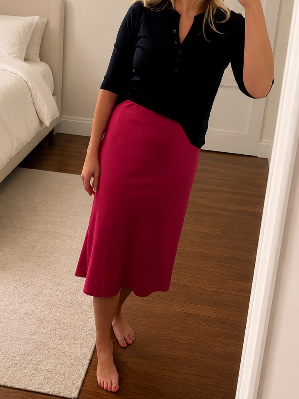 Rachel Zoe Hot Pink Satin Bias Cut Midi Skirt | Size 6 | Barbiecore